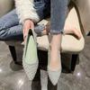 Fashion Pearl Green Diamond Ladies Summer Footwear Shoes for Women 2024 Black Evening Rhinestone Pointed Toe Flats with Crystals Flat A