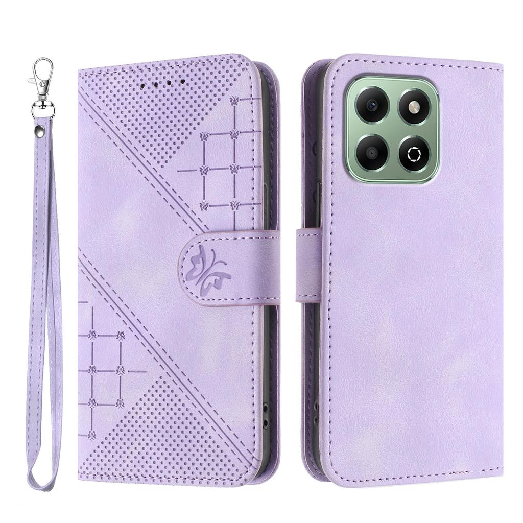 For Honor X6a 4G/Honor X6b 4G Leather Wallet Case Butterfly Flower Imprinted Phone Cover with Strap