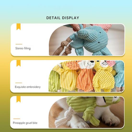 Plush Dog Toy Squeaky Animal Elephant Duck Puppies Chew Toy Interactive Fox Frog Crinkle Toy with Arm Leg Knots for Large Medium Small Dogs