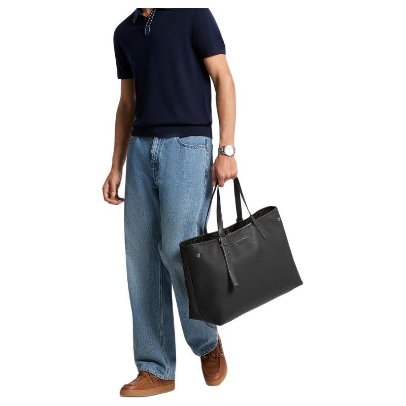 MICHAEL KORS Hudson Pebble Logo Cowhide Tote Bag Medium Men's Black