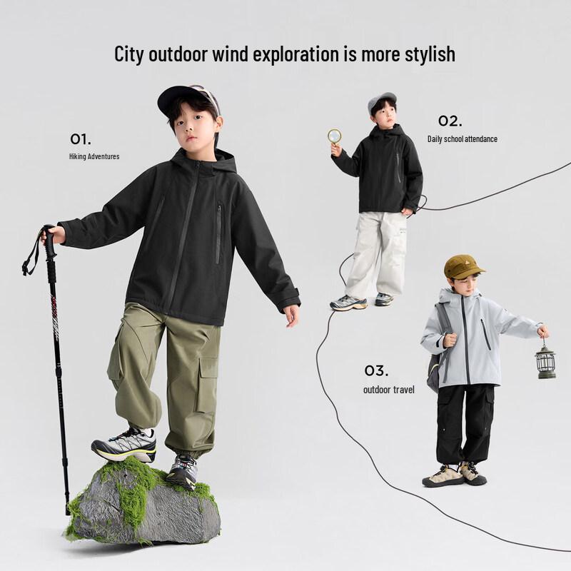 Zuoxi Boys' Fleece-Lined Softshell Waterproof Hooded Jacket