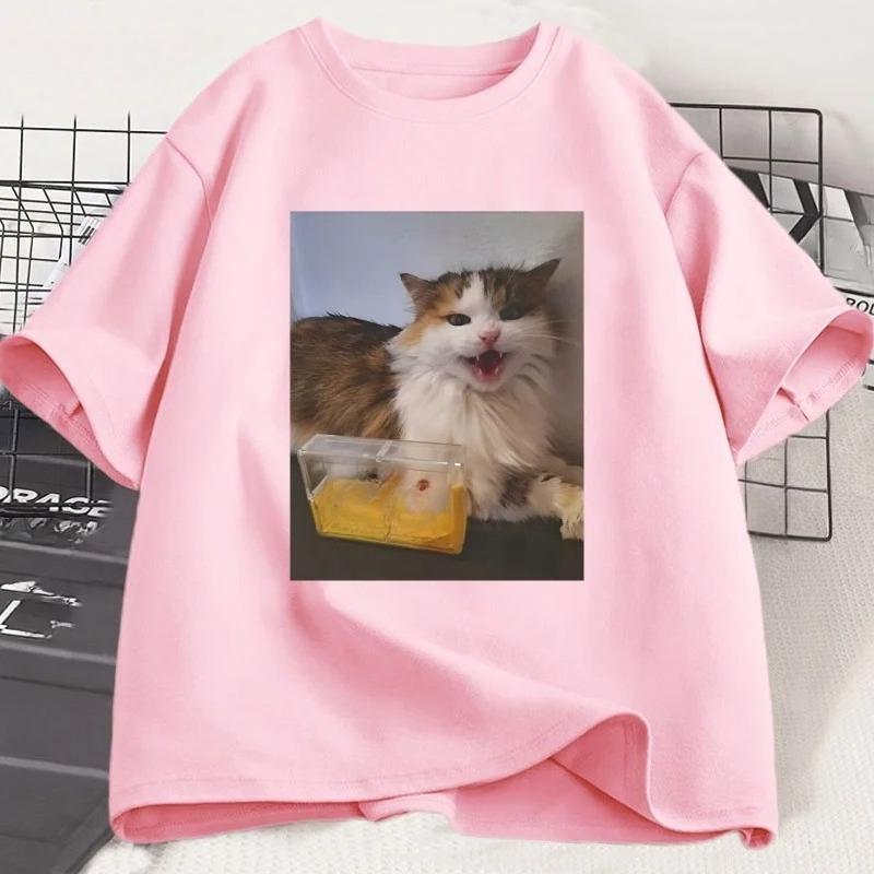 Cat-themed T-shirt for Women, Fun Patterned Short-sleeved Crew Neck T-shirt, Summer Streetwear.aesthetic Clothes Personality Y2K