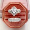 Gorgeous Silver Color Inlaid with Multiple White Zircons Engagement Rings Women Fashion Party Wedding Rings Set