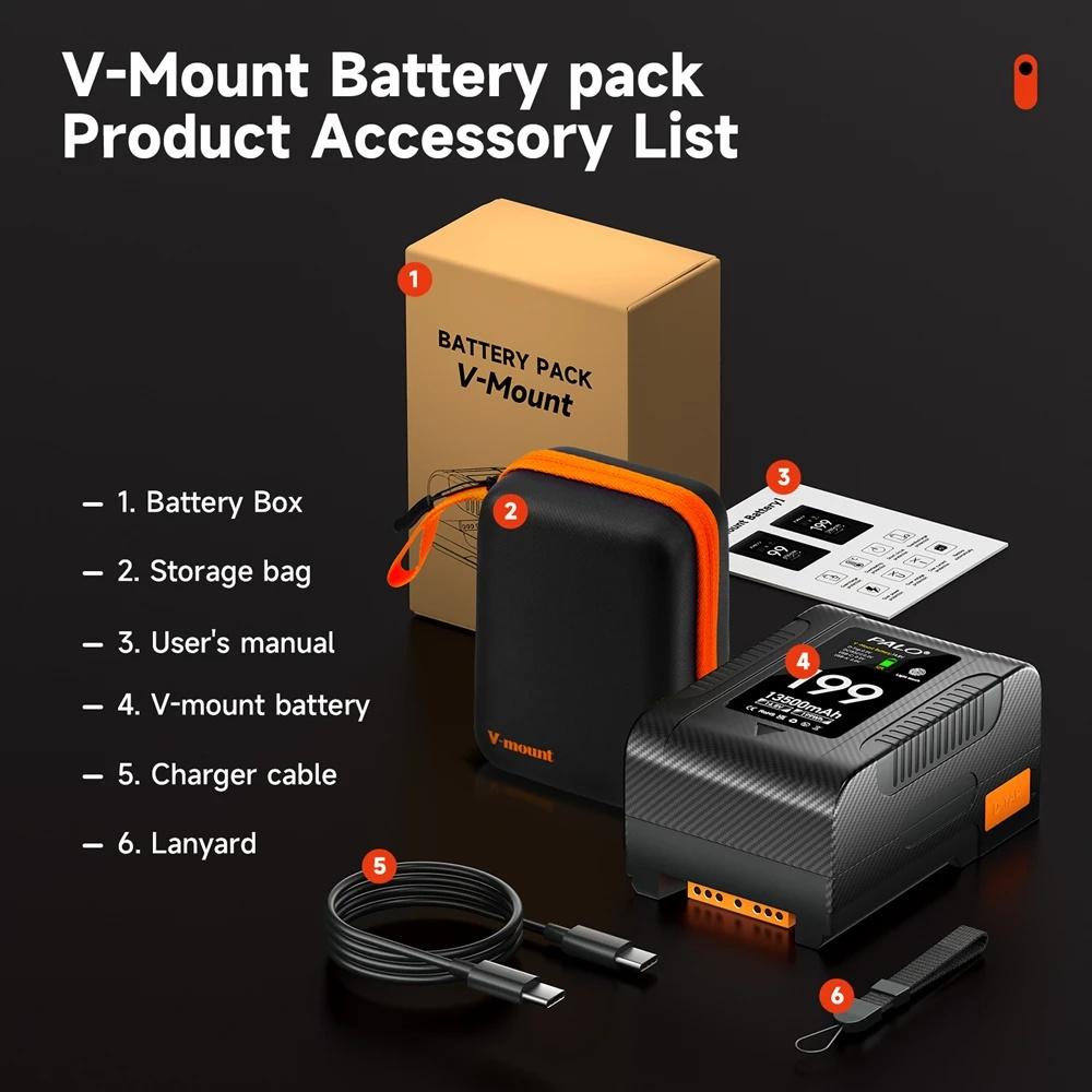 PALO Аккумулятор V Mount V-Lock 199 Втч BP Аккумулятор С кабелем PD 65 Вт для видеокамеры Sony, вещательного видеосвета, Blackmagic URSA