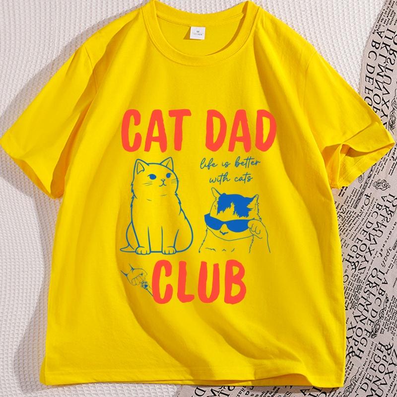 Cat Dad T Shirt Men Casual Cotton Short Sleeve Cat Dad Club Tshirt Funny Cat Lover Tshirt Casual Short Sleeve Round Neck Tee