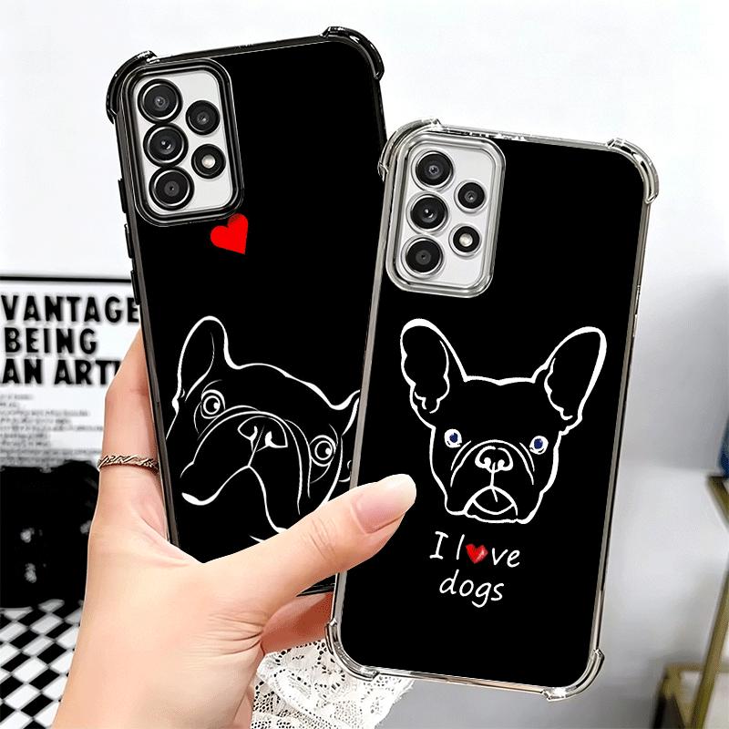 French Bulldog Black Desgin Plating Phone Case For Samsung A17 A07 A37 A57 A16 A56 A15 A55 A14 A54 A13 A53 A26 A36 A25 A35 A24 A