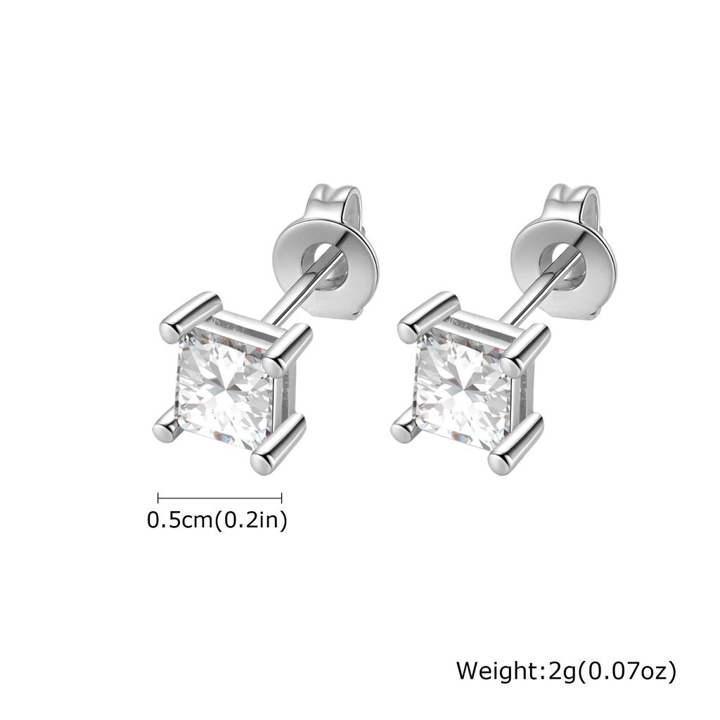 Vnox Square Cubic Zirconia Stud Earrings, 4-8mm Copper Material Earrings for Women Men, Gold Silver Color Post Ear Accessories
