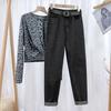 Fleece jeans women's loose high waist straight tube, thin, thickened and warm nine-point radish