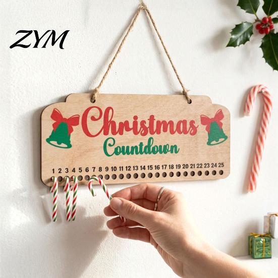 Christmas Party Supplies Wooden Advent Calendar, Hanging Countdown Board with Candy Holiday Mantle Decorations Dates, Festive Wall Decoration