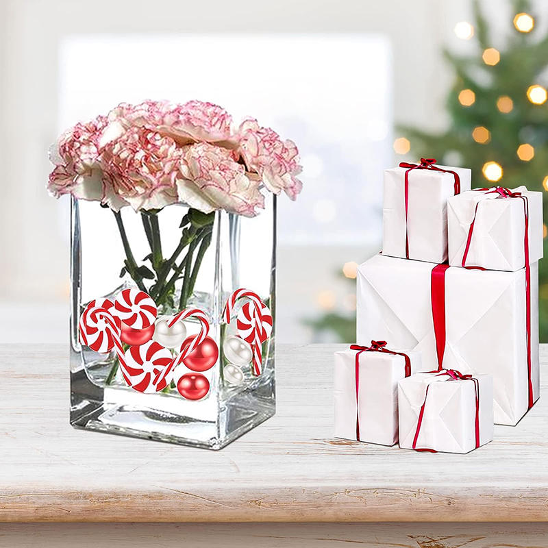 Christmas Vase Filler Beads White and Red Candy Cane Pearl Beads Acrylic Christmas Vase Filler Christmas Floating Pearls Filler