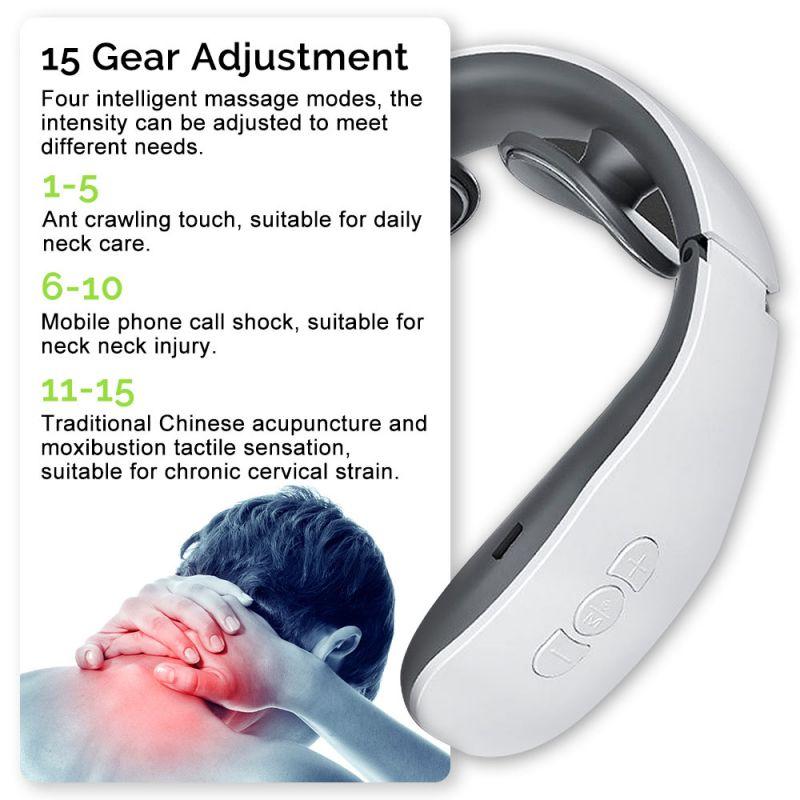 4 Modes 15 Gear Electric Neck Massager EMS Pulse Massage Smart Cervical Spine Massager Can Heating for Muscles Relax Pain Relief Physiotherapy