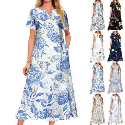 Женское летнее повседневное свободное платье с v-образным вырезом и короткими рукавами с принтом