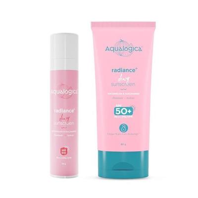 Aqualogica Radiance+ Dewy Sunscreen для всех типов кожи с арбузом и ниацинамидом с SPF 50+ и Pa+++ - 50 г + 80 г, упаковка 1 шт.