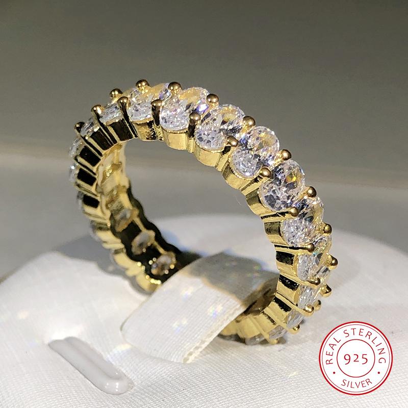 Роскошные очаровательные обручальные кольца с овальными кристаллами для женщин, ювелирные изделия из стерлингового серебра 925 пробы, обручальное кольцо с блестящим цирконием Cz