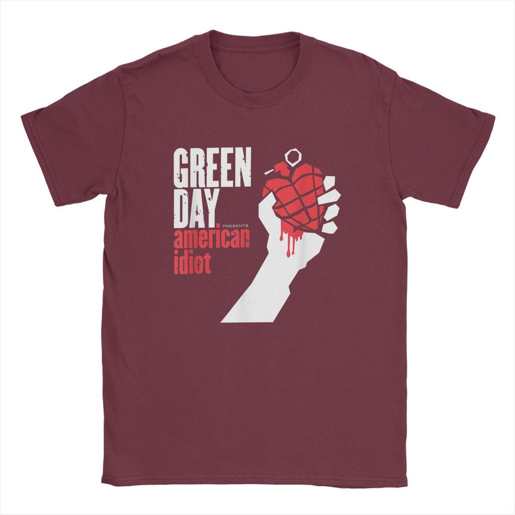 Мужские футболки Green Days American Idiot Vintage Pure Cotton Tee Shirt Short Sleeve Harajuku Hip Hop Fans T Shirts Round Gate