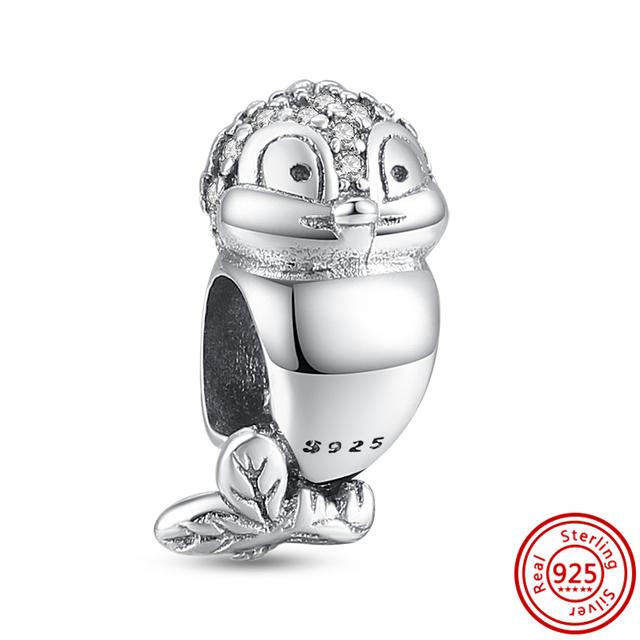 925 Серебряный Фламинго Павлин Сова Пингвин Птицы Мультфильм Мода Шарик Подходит Подвески Браслет Женщины DIY Ювелирные Изделия