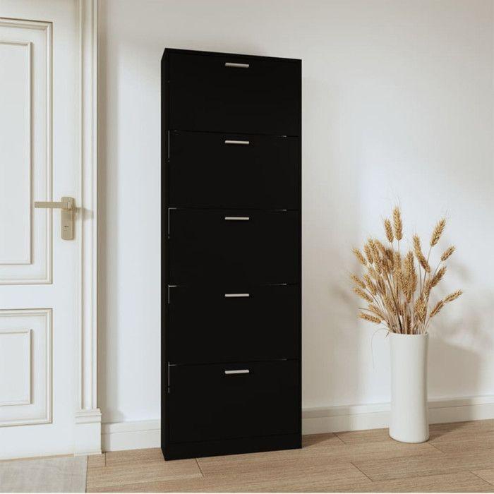 342512 vidaXL Shoe Cabinet Black 59x17x169 Cm Engineered Wood