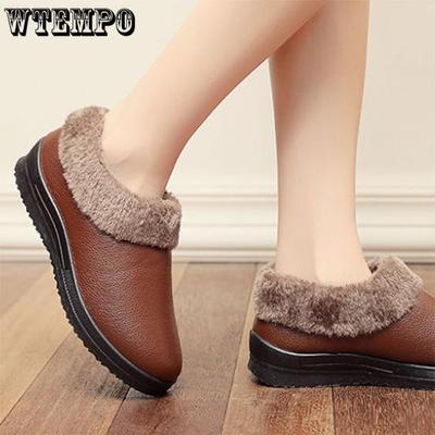 Женская зимняя хлопковая обувь большого размера, бархатная обувь из плотного хлопка, водонепроницаемая нескользящая обувь на плоской подошве с искусственной поверхностью