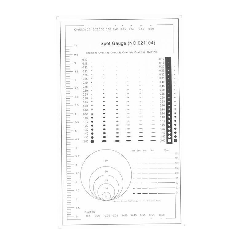 1/2 шт. Сравнительная карта для измерения пятен Линейка Точка Точка Линия Измеритель Поцарапанная область Круг Эллипс Диаметр Ширина Толщина Микрометр