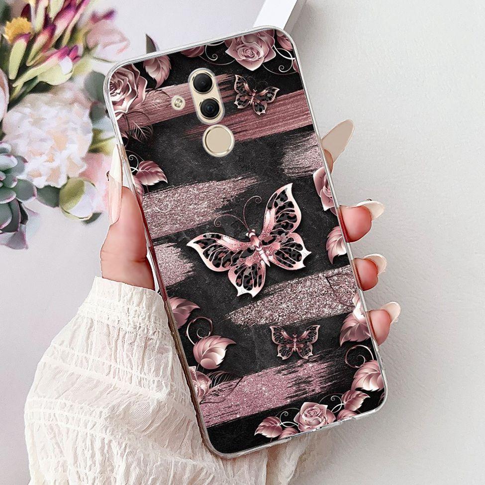 Clear For Huawei Mate 20Lite SNE-LX3 INE-LX2 Back Cover For Huawei Mate 20 Lite Case Cute Cartoon Cat Luxury Flowers Funny Funda
