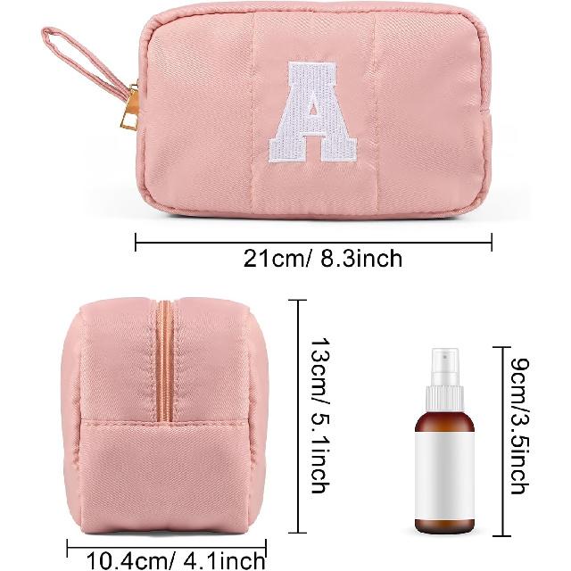 Puffy Makeup Bag for Women, Initial Cosmetic Bag, Cute Travel Toiletry Bag, Puffer Make Up Organizer Bags with Compartments, Personalized Gifts for