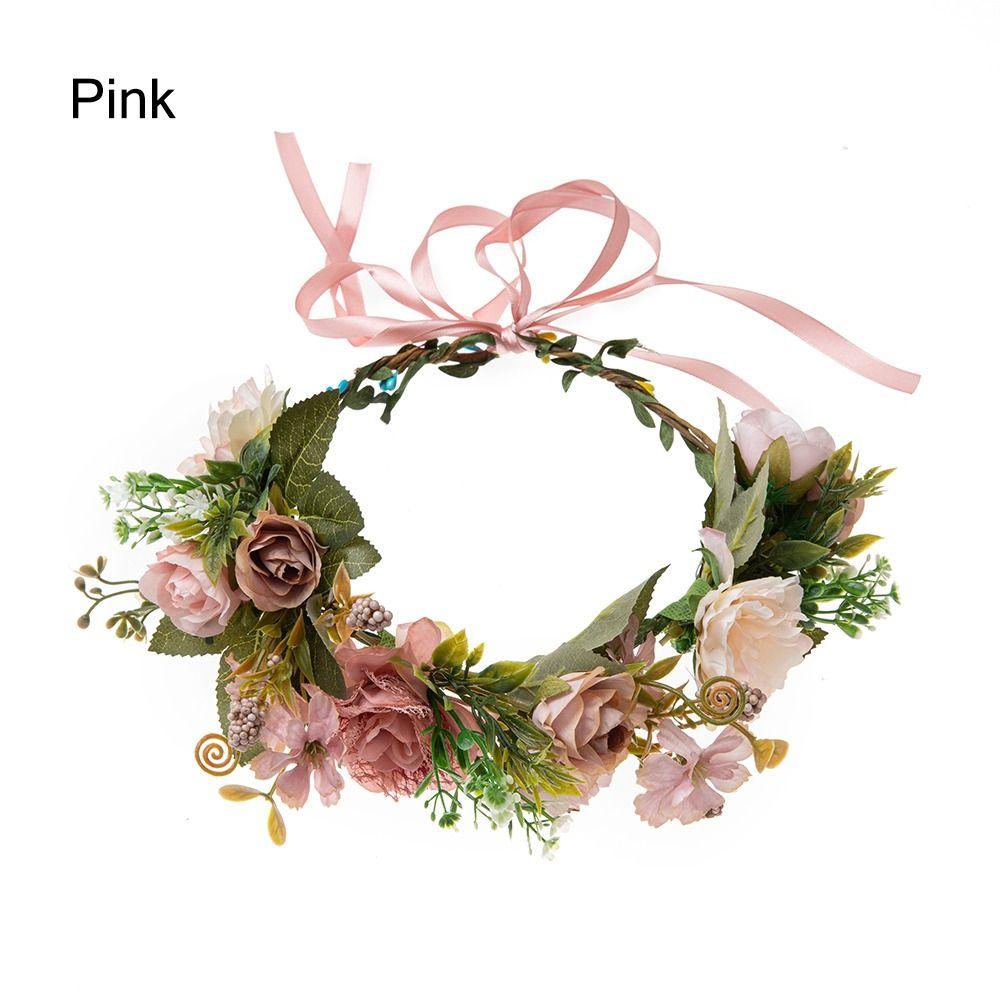 Rose Flower Headband Festival Wedding Hair Wreath Bohemian Headwear for Women Girls