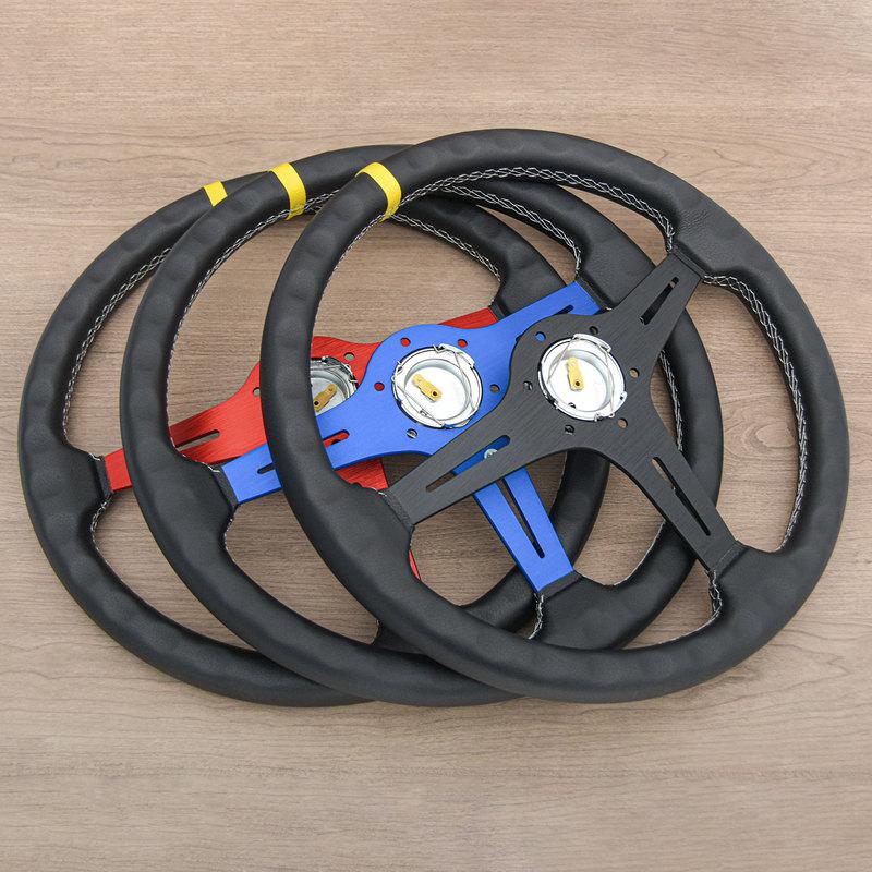 15 Inch 380MM JDM Car Modification Steering Wheel Off-road Large-diameter Leather Competitive Racing Steering Wheel Universal