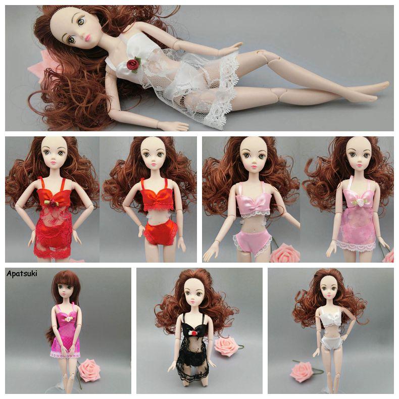 6 компл./лот модные платья для кукол Барби, одежда, пижамы, нижнее белье, ночная рубашка, кружевное ночное платье + бюстгальтер + нижнее белье, аксессуары для кукол