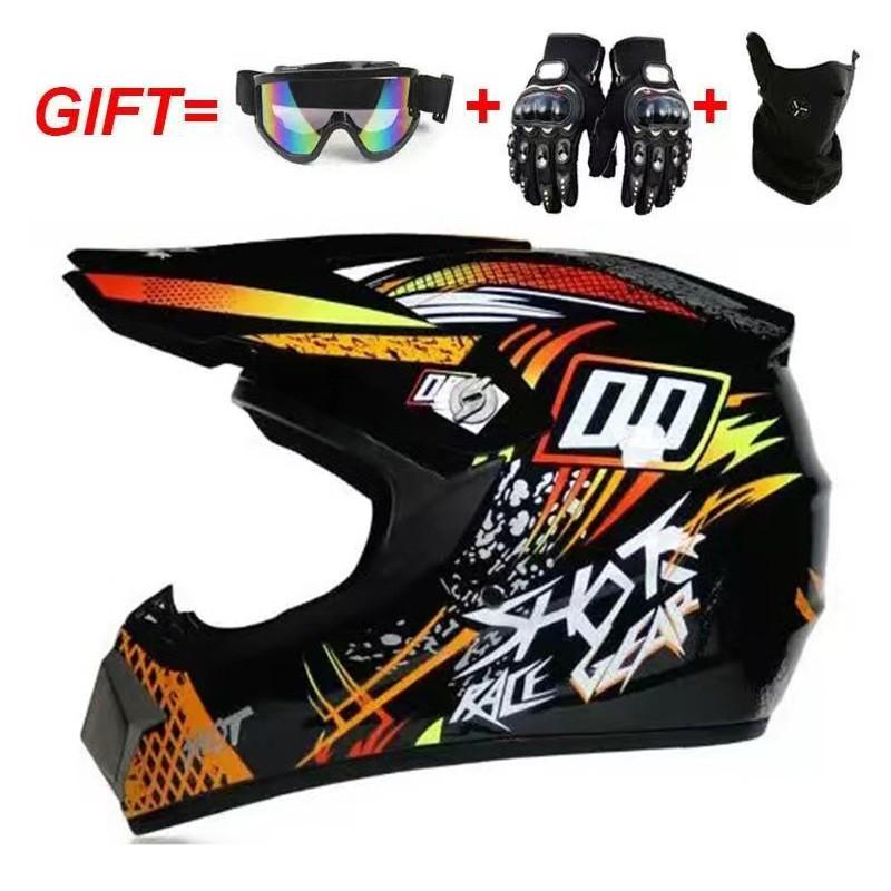 Full Face Motorcycle Helmet Off-Road ATV Dirt Bike Cycling With Visor Gloves Mask EPS Shell S M L XL