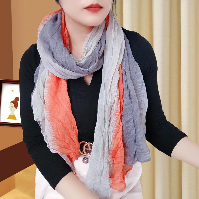 Trendy Gradient Cotton-Linen-Silk Scarf/Shawl for Women - Sun Protection & Dual-Use for All Seasons