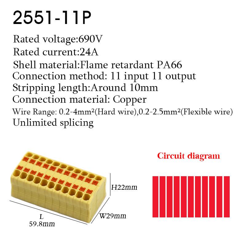 Push-In Wire Connectors Electrical Cable Terminal Block Multiple In/out DIN Rail Mount With Fixing Hole Spliceable DIY Connectio