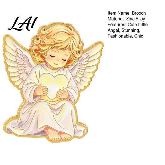 Fashionable Clothing Ornaments Little Angel Brooch Pin for Women Cute Guardian Holding Heart Lapel Durable Zinc Alloy with Wings Accessory