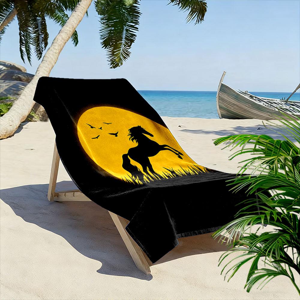 Galloping horse moonlit silhouette Print beach towel, quick drying, suitable for travel, outdoor sports, jogging, the beach and swimming, gift