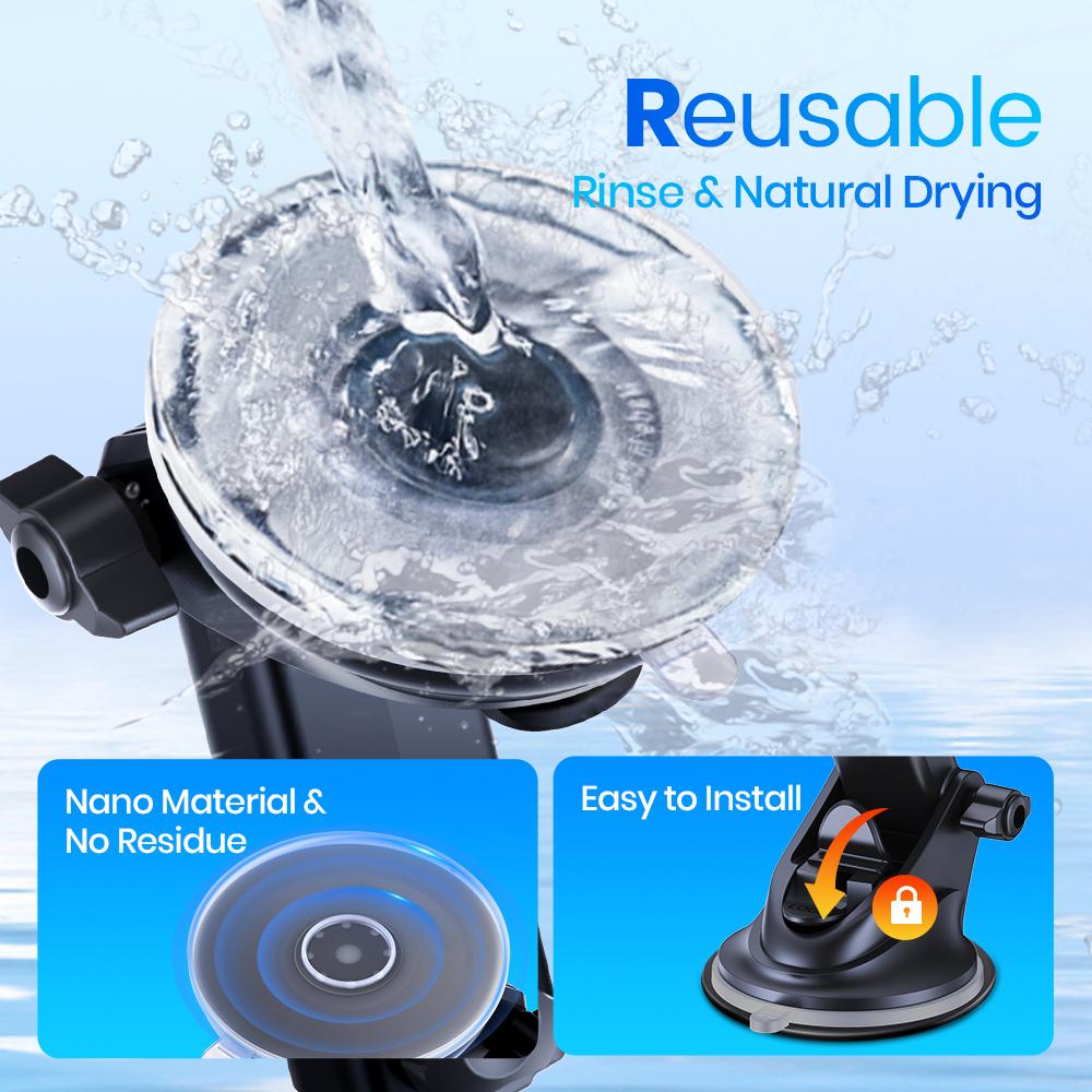 TOPK D35X 360° Rotating Phone Holder, Adjustable, Easy Installation, Compatible with All Smartphones for Dashboard/Windshield