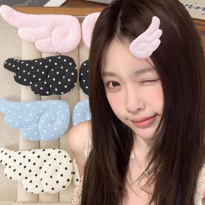 Korean Sweet Cute Dot Wings Fabric Hairclips for Women Girls Duckbill Clip Barrettes Hair Styling Accessories Hairpin Daily Wear