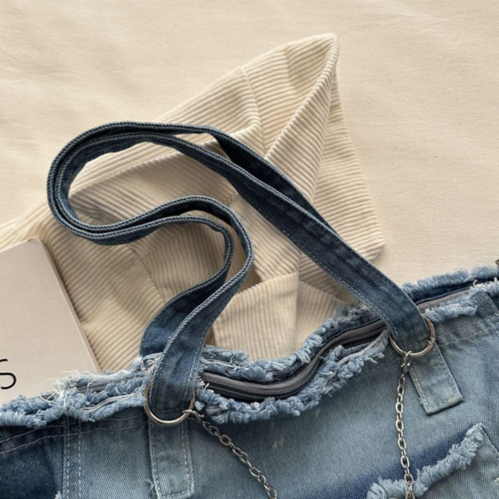 Korean Style Canvas Tote Bag Simple Underarm Packs Cute Denim Shoulder Bag Outdoor