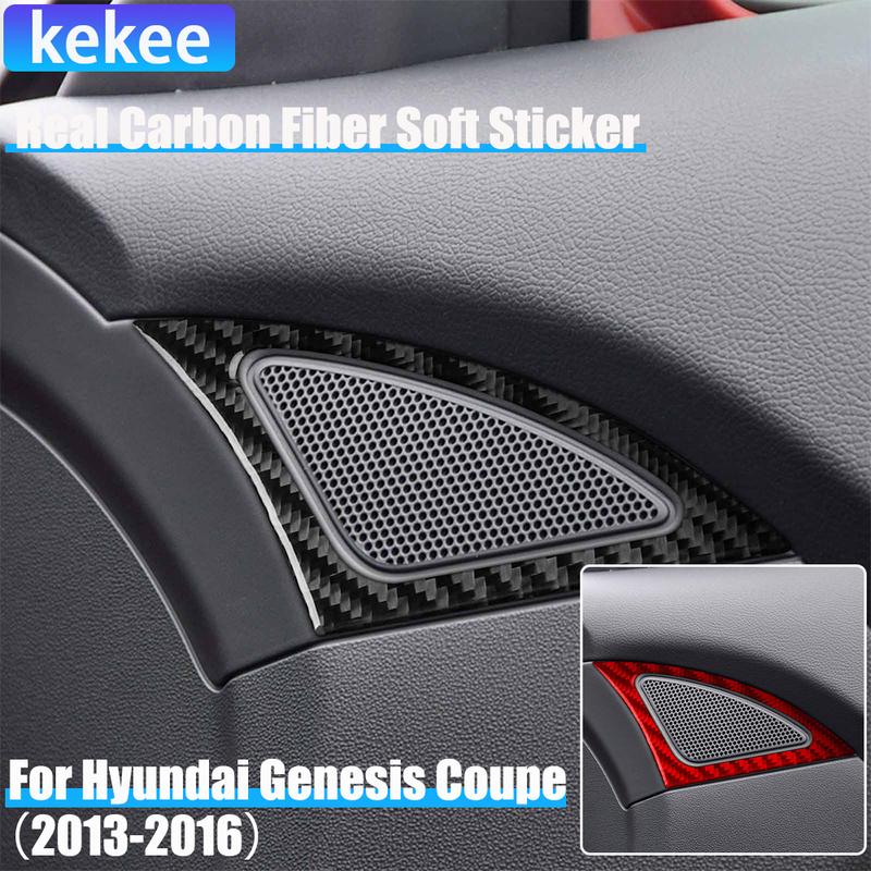 Real Carbon Fiber Car Accessories Door Speaker Decorative Trim Cover Soft Sticker For Hyundai Genesis Coupe 2013 2014 2015 2016