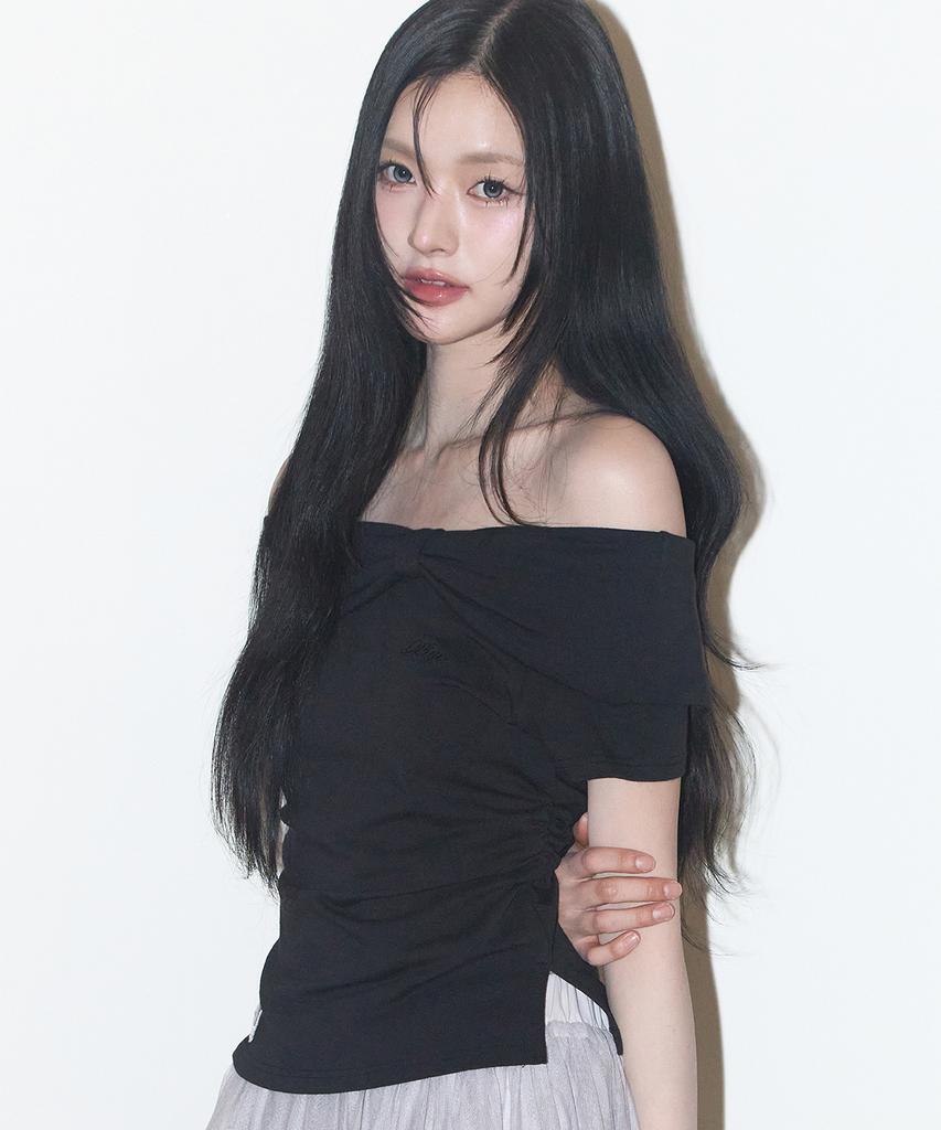 ILLIGO Bow Off-Shoulder Tee Black