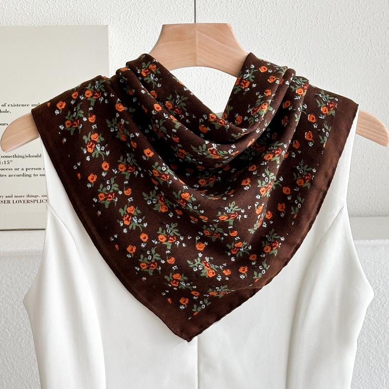 Women's French Red Cotton Silk Blend Scarf – 70CM Neck and Headscarf, Spring/Autumn Fashion Accessory