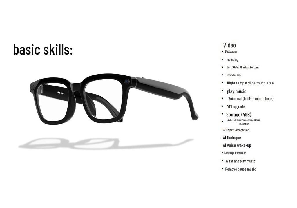 Multifunctional AI Smart Camera Glasses: HD Recording, 800W Photo, Call ID, and Translation Features.