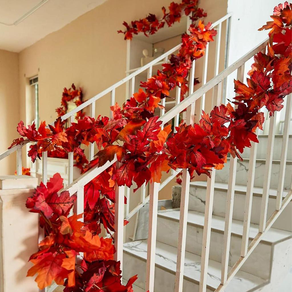Fall Leaves Garland 4Pcs/set Faux Maple Leaves Rattan Thanksgiving Rattan Maple Leaves Garland Seasonal Harvest Decoration