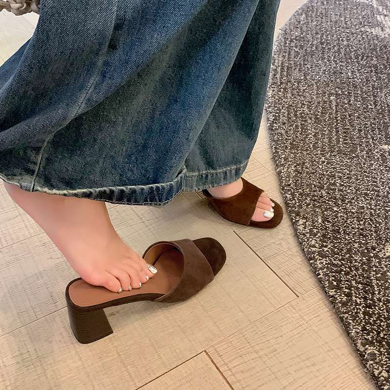 Krazing Pot Мюли из овчины и замши, летние, размер 40, уличные тапочки, шлепанцы, толстые высокие каблуки, женские сандалии с открытым носком