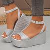 Fashion Women's Silver Platform Sandals with Ankle Strap Fashion Chunky Wedge Sandals Woman Summer 2025 Thick Sole Beach Sandalias Mujer