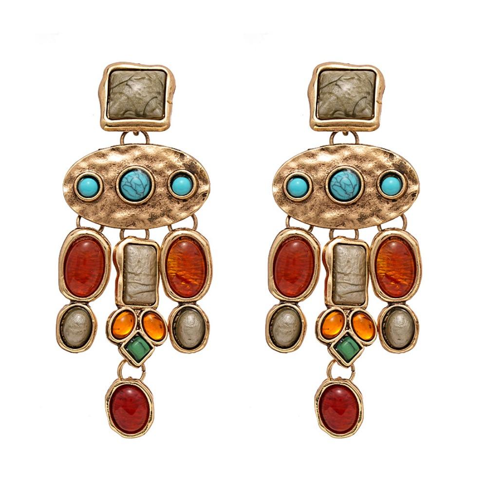 Bohemia Style Ethnic Style Tassel Earrings Green Water Drop Earrings Pendant  Summer Party