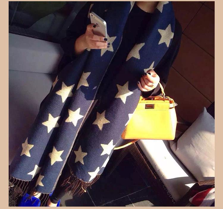Pentagram star double-sided scarf female winter Korean student thickened air-conditioning shawl fringed imitation cashmere