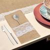 Natural Burlap Tableware Utensil Holders Lace Silverware Holder Bag Linen Knife Forks Cutlery Pouch Bag for Wedding Decor