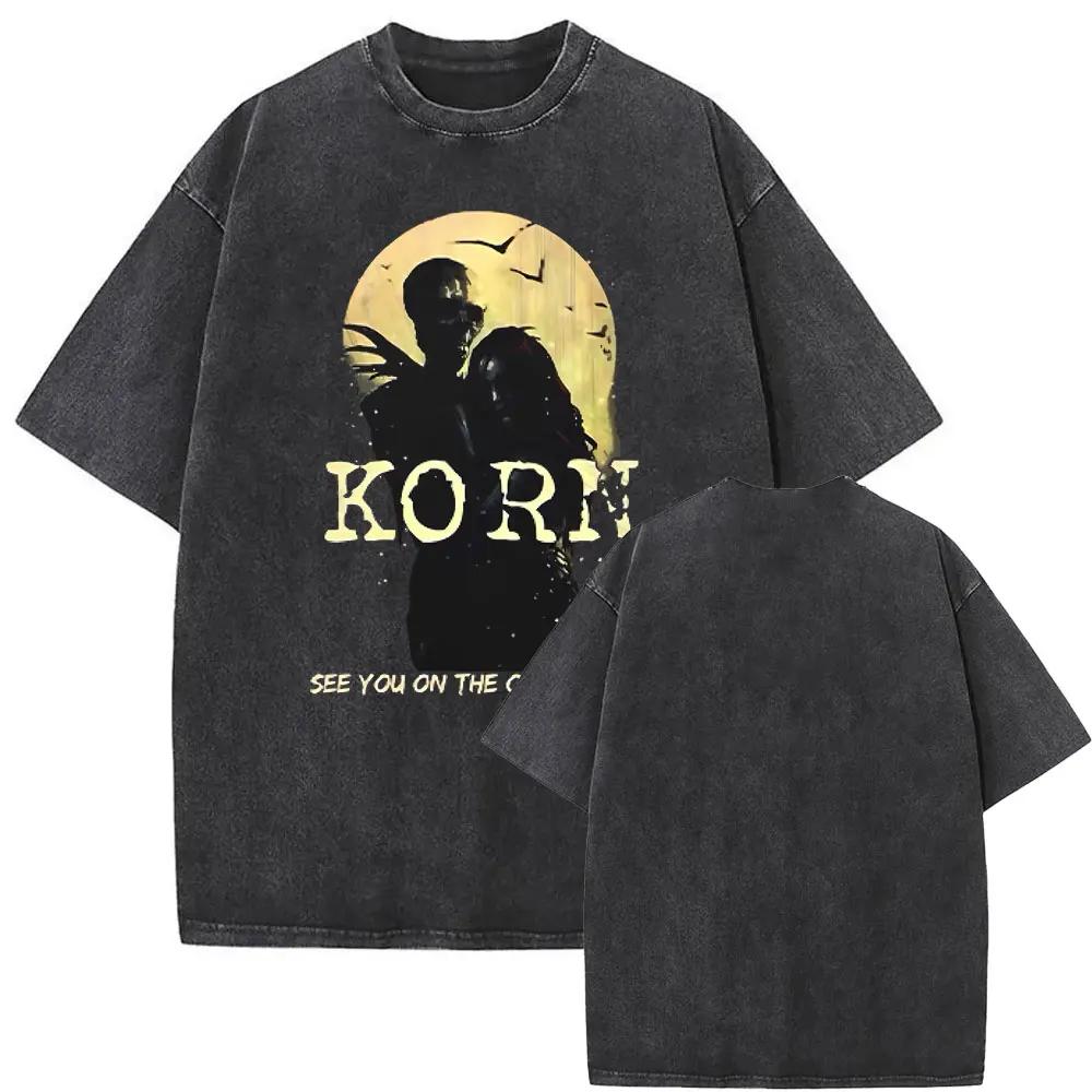 Washed Vintage Korn Rock Band Untouchables Album Print T Shirts Men Women Fashion Oversized Tshirt Male Classic Gothic Tshirts