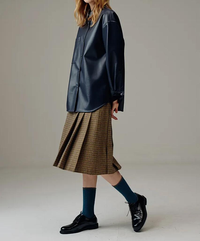 VOYONN Wool Check Pleated Skirt Brown 505