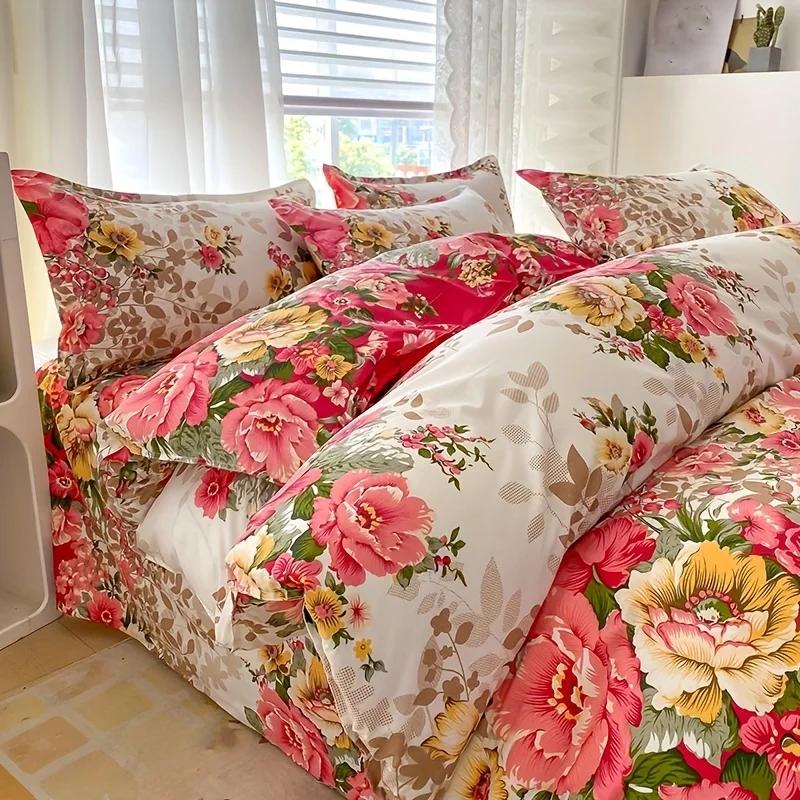 Floral Duvet Cover Set with Zipper Closure - 3 Piece Bedding Set Includes 1 Duvet Cover and 2 Pillowcases