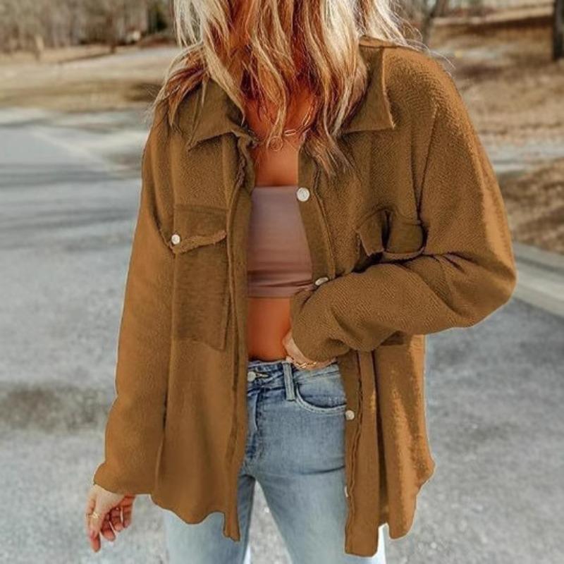 Осенне-зимняя женская мода повседневный трикотажный однобортный кардиган с карманом из необработанного края